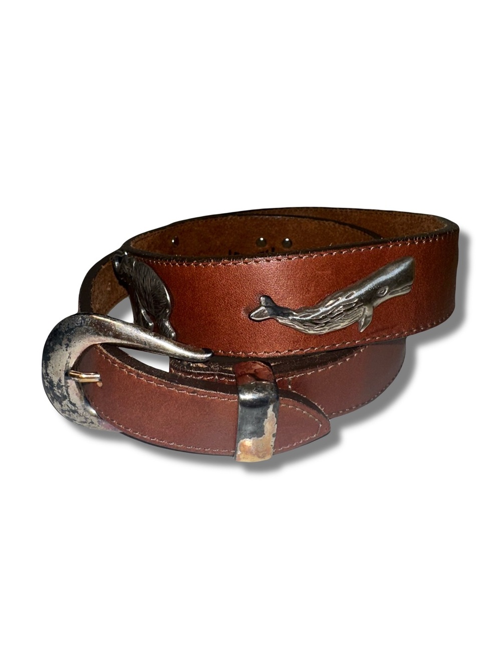 Vtg 1992 Brass & Leather Animal Belt